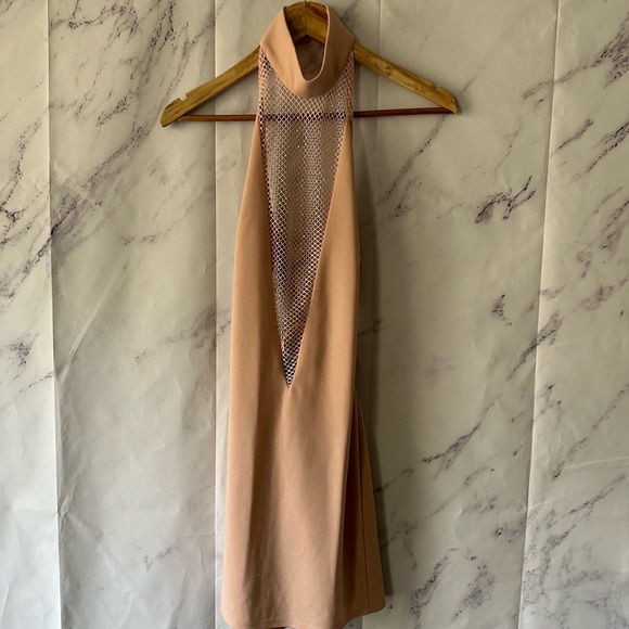 FASHION NOVA - LIGHT PINK RHINESTONE BACKLESS HALTER NECK MINI DRESS SMALL - Picture 9 of 10